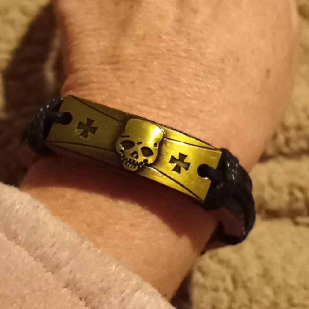 Genuine Leather Skull with cross bracelet.